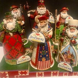 Jim Shore Festive Santa Figurine Collection - Red, Green, Blue